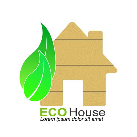 Simple icon with a silhouette of a house, leaves and the words ECO houseのイラスト素材