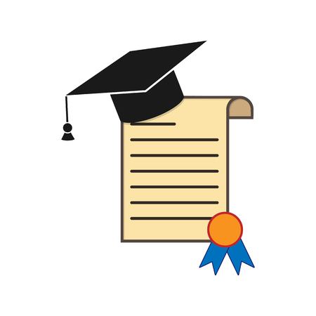 Diploma with a graduate cap flat designのイラスト素材