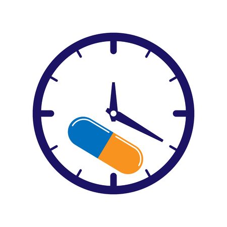 Time to take medication, watch and capsule with medication, flat designのイラスト素材