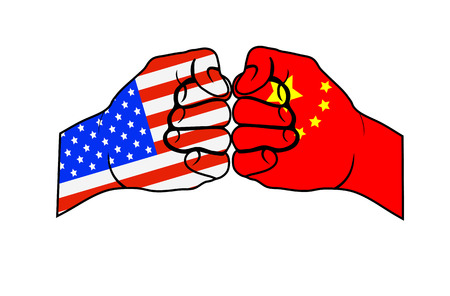 Two fists with US flag and China flag, flat designのイラスト素材