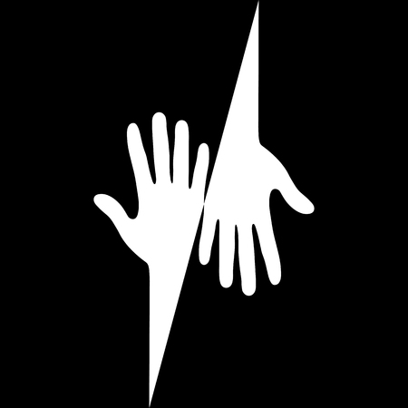 White silhouette of two hands with fingers on black background, simple designのイラスト素材