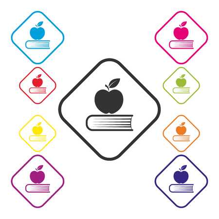 Set of colored square education icons, flat designのイラスト素材