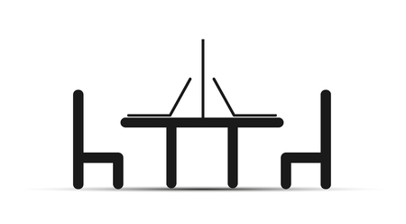 Two laptops on the table, next to the table chairs, flat designのイラスト素材