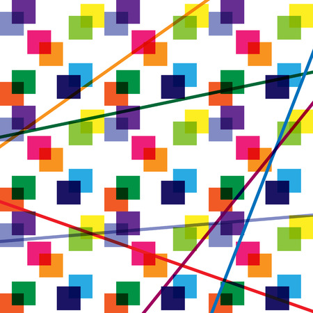 Colorful abstract pattern of multi-colored overlapping squares and intersecting linesのイラスト素材