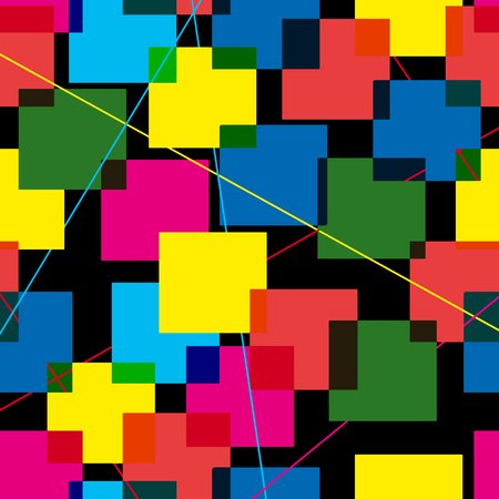 Colorful abstract pattern of multi-colored overlapping squares, black backgroundのイラスト素材