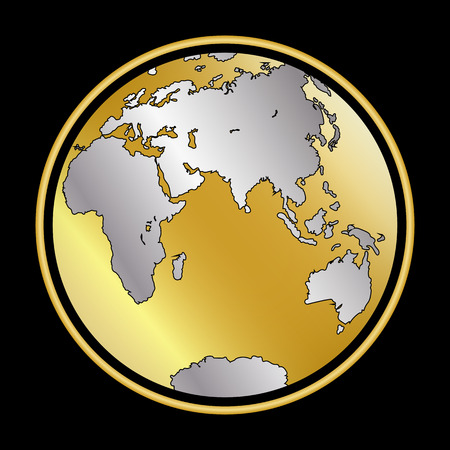 Earth ball in gold ring, gold and silver hues for design and decorationのイラスト素材
