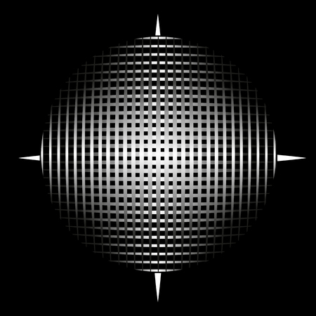 circle of vertical and horizontal lines in silver shades on a black background.のイラスト素材