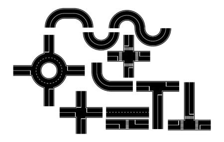 Set of road elements to model urban infrastructure, map or race track, flat designのイラスト素材