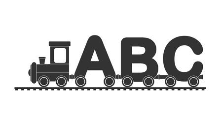 Children's train with locomotive and carriages of letters, flat designのイラスト素材