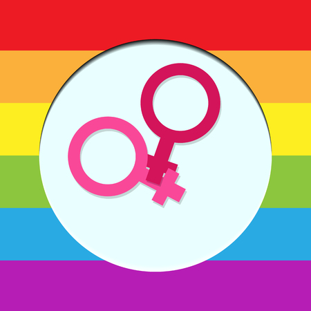 Two symbols of the feminine in a white circle with backgrounds in the colors of LGBTのイラスト素材