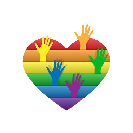 Heart in colors of LGBT people. From the heart up and stretch your hands in the colours of the LGBTのイラスト素材