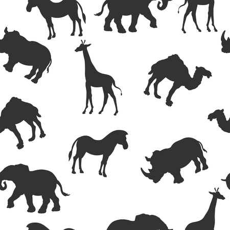 Seamless pattern with wild animal outlines on white background. Ideal for textiles, packaging, paper printing, simple backgrounds and textures.のイラスト素材