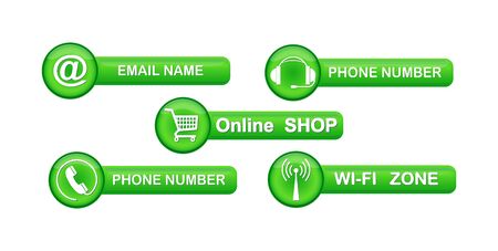 set of green buttons with contact symbols to design websites and applications.のイラスト素材