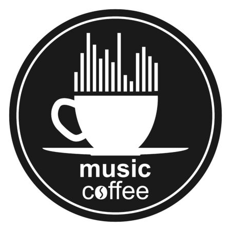 Cup of coffee, musical spectrum, heart and inscription music coffee. Template for logo, trademark or Bierdeckel.のイラスト素材