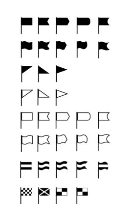 Set of 35 silhouette flat flags of various shapes and configurations.のイラスト素材