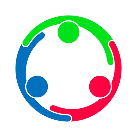 Teamwork. A group of three people form a circle.のイラスト素材
