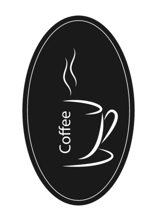 White outline of a Cup of coffee with steam against a dark oval. Flat design.のイラスト素材