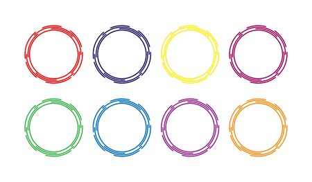 set of colored round contour frames made of individual lines, flat design.のイラスト素材