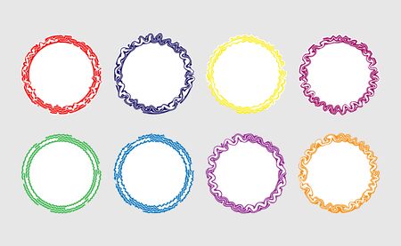 Set of colored curly round frames with white background, flat simple design.のイラスト素材