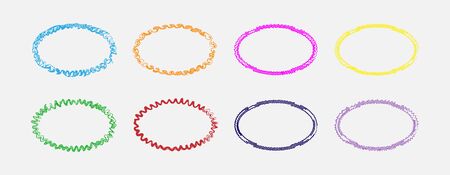 Set of colored curly oval frames, flat simple design.のイラスト素材
