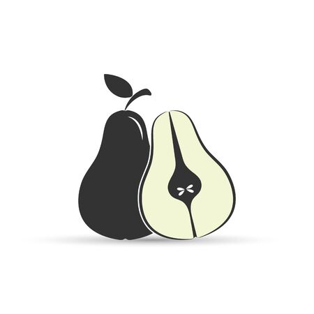 whole pear and half of pear, a black and white drawing, simple design.Pear icon. のイラスト素材