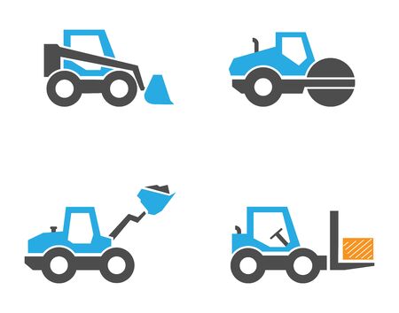 Construction machinery icons set, simple flat design