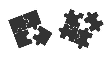 Puzzle icons set. Solid filled outline. Flat design.のイラスト素材