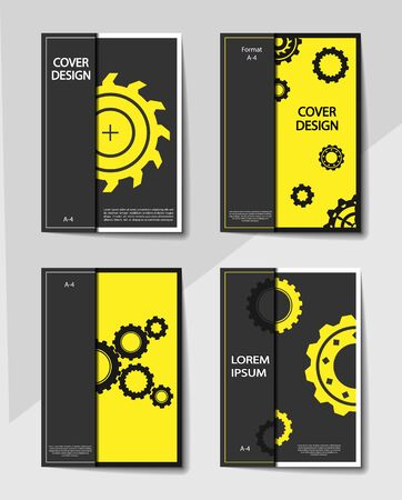 Editable cover design, A4 format. Abstract background with gears for the design of the cover, screen saver, for applications and websites, for business cards, posters and other printed products.のイラスト素材