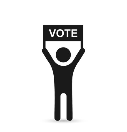 Political concept. Silhouette of a man with a poster and the word VOTE. Flat design.のイラスト素材