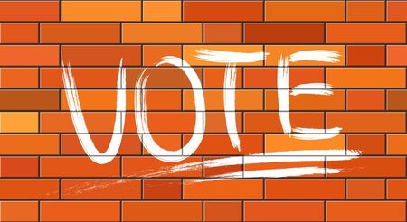 Political concept. The word VOTE is written with a brush of white paint on a brick wall.のイラスト素材
