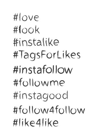Set of popular Hashtags. Template for design and decoration., isolated on white background. Flat design. のイラスト素材