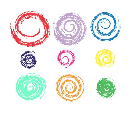 Editable set of spiral circles for design and decoration. Flat style isolated on white background.のイラスト素材