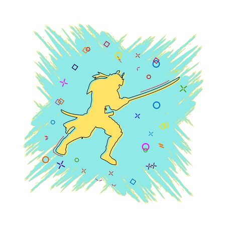 Samurai icon. Comic book style icon with splash effect. flat style. Isolated on white background.のイラスト素材