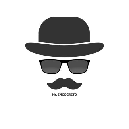 Creative men's style. Bowler hat with glasses and mustache. Gentleman icon. Isolated on white background. flat style.のイラスト素材