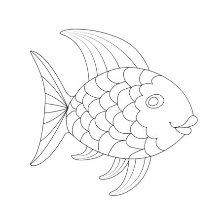 Contoured empty silhouette of a cartoon fish for soothing coloring by children and adults. Isolated on a white background. Flat style.のイラスト素材