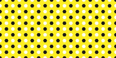 Seamless geometric pattern of parallel and consecutive hexagons in white and black on a yellow background.のイラスト素材
