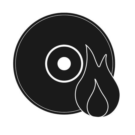 CD or DVD burning icon. vector silhouette in flat style isolated on white background. Simple designのイラスト素材