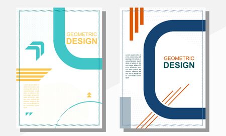Geometric cover design templates A-4 format. Editable set of layouts for covers of books, magazines, notebooks, albums, booklets. Flat design, modern colors.のイラスト素材