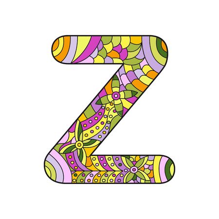 Filled color outline of the letter Z for learning and education. For training and education. Isolated on a white background. Simple design.のイラスト素材