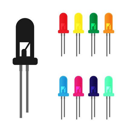 Set of simple colored LED icons. Radio electronic element. Flat design.のイラスト素材