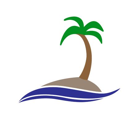 Simple color icon. An island with a palm tree in the sea. Simple flat design for websites and appsのイラスト素材