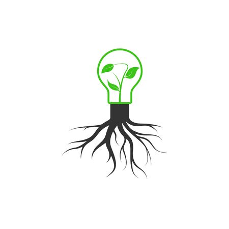 Simple vector icon of environmental themes. a light bul b wit h  a lea f sprout grow s fro m a tre e stump. Stoc k illustration, simpl e design.のイラスト素材