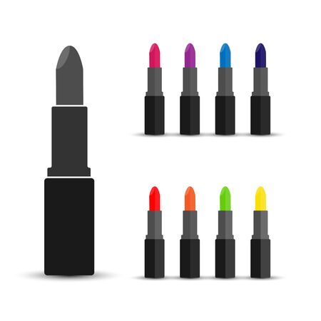Lipstick Icon. Set of vector stock color illustrations, flat simple design.のイラスト素材