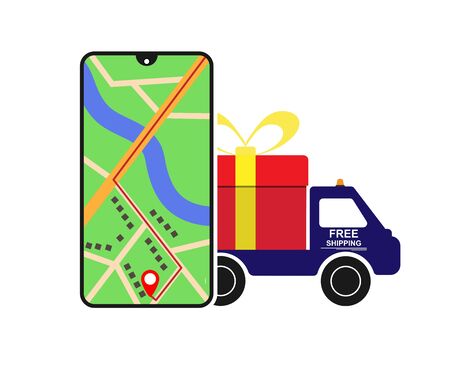 Vector stock illustration of cargo delivery with GPS control, simple design.
のイラスト素材