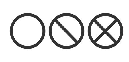 set of icons with a circle and crossed out circles. The symbol information and the prohibition, empty the circuit. Simple flat vector stock illustration. Isolated on a white background.
のイラスト素材