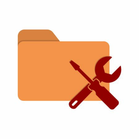 Vector color folder icon with a screwdriver and key. Symbol for setting, repairing, or adjusting parameters. Stock illustration isolated on a white background. Simple designのイラスト素材
