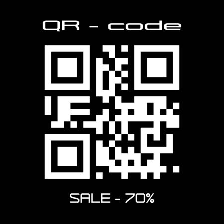 Real QR code sale - 70 percent. Vector sticker for a store, website or app, flat designのイラスト素材