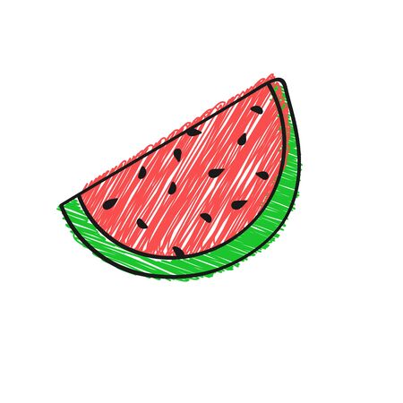 slice of watermelon, with color shading. Vector drawing in the Doodle style, isolated on a white background for design and theme design.のイラスト素材