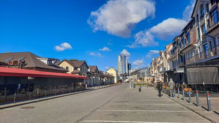 Urban landscape. Creative tourism theme with blur and bokeh for themed posters, banners and screensaversの写真素材