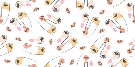 Seamless pattern with a drawn abstract portrait. Vector illustration with a simple composition for...